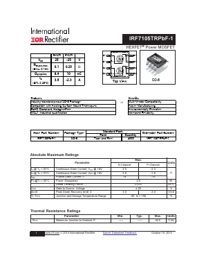 IRF7105TRPBF-1 Datasheet PDF International Rectifier