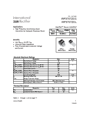 IRF3707ZCL Datasheet PDF International Rectifier