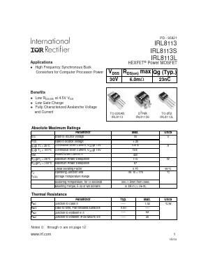 IRL8113 Datasheet PDF International Rectifier