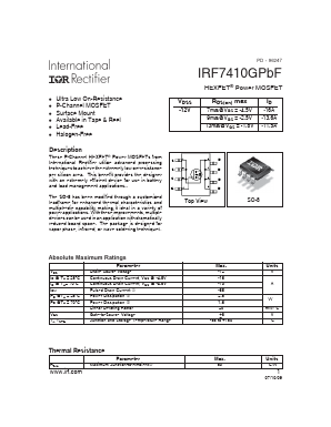 IRF7410GTRPBF Datasheet PDF International Rectifier