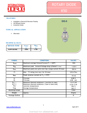 K50N Datasheet PDF Insel Rectifier India Pvt. Ltd.
