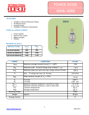 40NB160 Datasheet PDF Insel Rectifier India Pvt. Ltd.