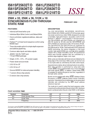 IS61SF25632D-10TQ Datasheet PDF Integrated Silicon Solution