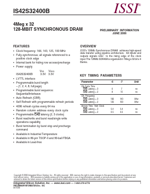 IS42S32400B-6TLI Datasheet PDF Integrated Silicon Solution