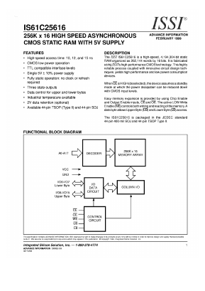 IS61C25616 Datasheet PDF Integrated Silicon Solution