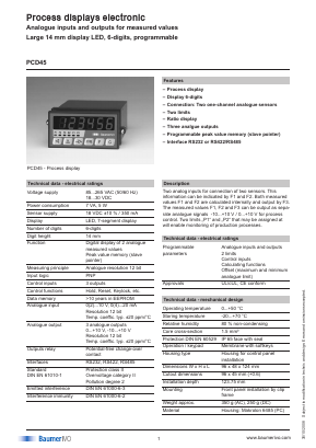 PCD45.013PX01 Datasheet PDF Baumer IVO GmbH & Co. KG