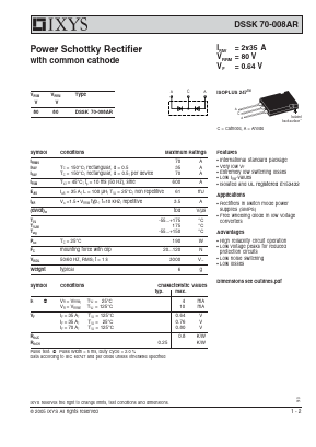 DSSK70-008AR Datasheet PDF IXYS CORPORATION