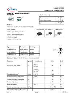 IPB80P03P4-05 Datasheet PDF Infineon Technologies