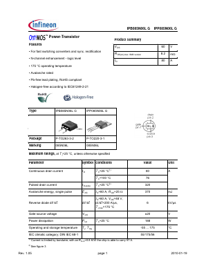 IPP085N06LG Datasheet PDF Infineon Technologies