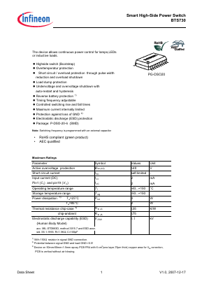 BTS730 Datasheet PDF Infineon Technologies