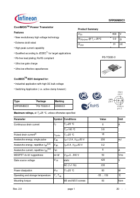 06N80C3 Datasheet PDF Infineon Technologies