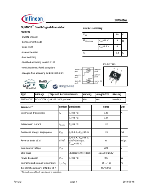 2N7002DWH6327 Datasheet PDF Infineon Technologies