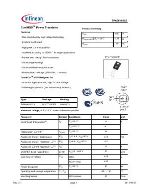 SPA08N80C3 Datasheet PDF Infineon Technologies