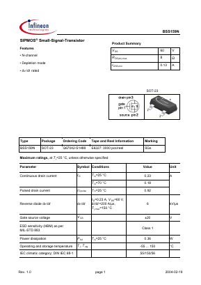 BSS169N Datasheet PDF Infineon Technologies