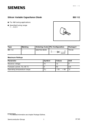 BB112 Datasheet PDF Infineon Technologies