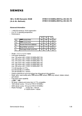 HYB3118160BSJ-70 Datasheet PDF Infineon Technologies