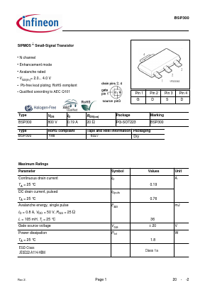 BSP300H6327 Datasheet PDF Infineon Technologies