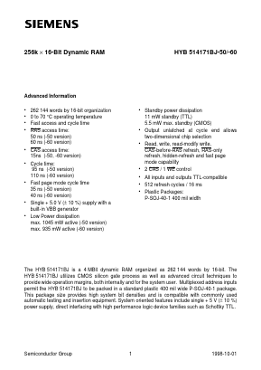 HYB514171BJ-50 Datasheet PDF Infineon Technologies