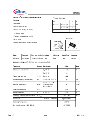 BSR202N Datasheet PDF Infineon Technologies