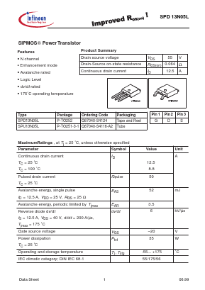 SPU13N05L Datasheet PDF Infineon Technologies