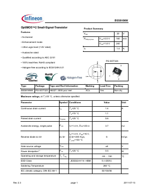 BSS816NWH6327XTSA1 Datasheet PDF Infineon Technologies