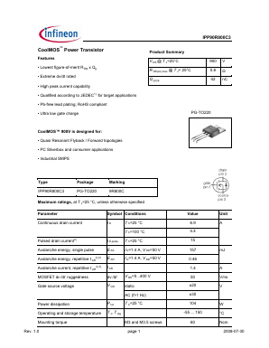 IPP90R800C3 Datasheet PDF Infineon Technologies