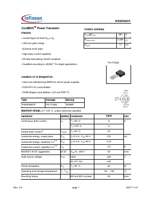 IPI50R399CP Datasheet PDF Infineon Technologies