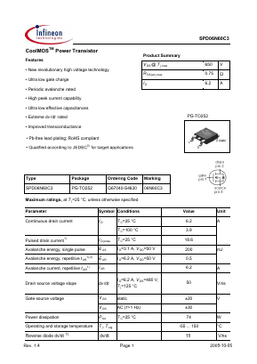 SPD06N60C3 Datasheet PDF Infineon Technologies