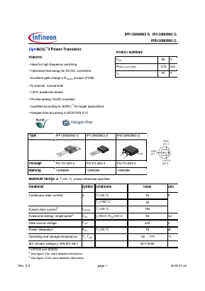 IPP136N08N3G Datasheet PDF Infineon Technologies