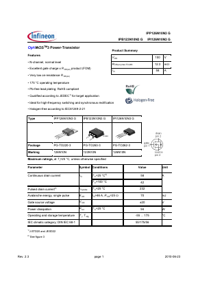 IPI126N10N3G Datasheet PDF Infineon Technologies