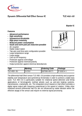 TLE4921-3U Datasheet PDF Infineon Technologies