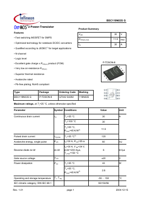 BSC119N03SG Datasheet PDF Infineon Technologies