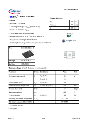 BSC600N25NS3G Datasheet PDF Infineon Technologies