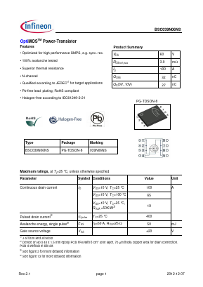 BSC039N06NS Datasheet PDF Infineon Technologies