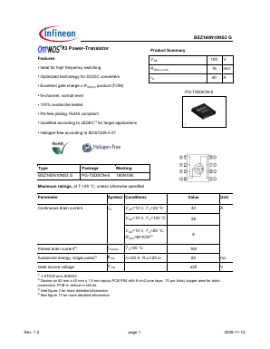 BSZ160N10NS3G Datasheet PDF Infineon Technologies