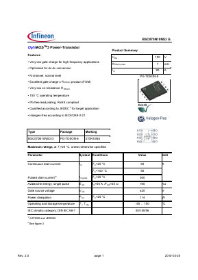 BSC070N10NS3G Datasheet PDF Infineon Technologies