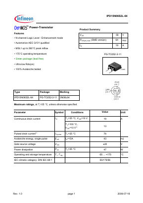 IPD15N06S2L-64 Datasheet PDF Infineon Technologies