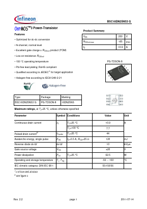 BSC16DN25NS3 Datasheet PDF Infineon Technologies