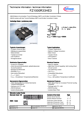 FZ1000R33HE3 Datasheet PDF Infineon Technologies