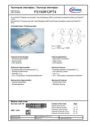 FS150R12PT4 Datasheet PDF Infineon Technologies