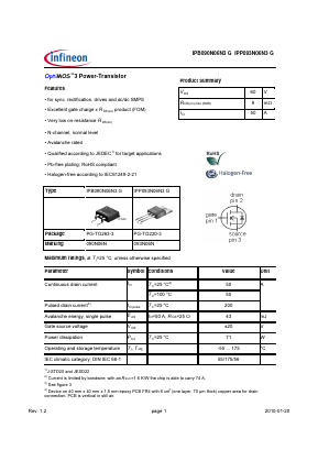 IPP093N06N3G Datasheet PDF Infineon Technologies