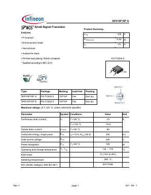 SPD15P10PG Datasheet PDF Infineon Technologies
