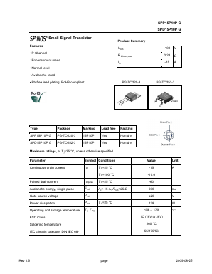 SPP15P10P Datasheet PDF Infineon Technologies