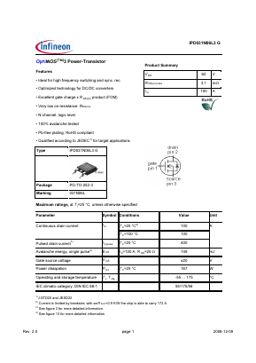 IPD031N06L3G Datasheet PDF Infineon Technologies