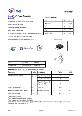 IPB057N06N Datasheet PDF Infineon Technologies