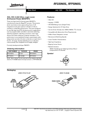 RFG50N05L Datasheet PDF Intersil
