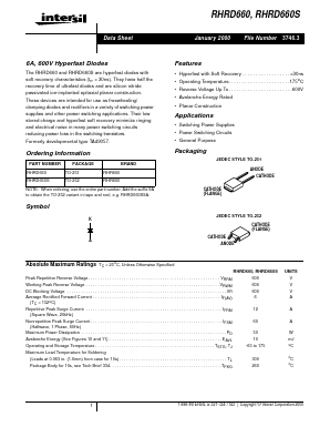 RHR660 Datasheet PDF Intersil