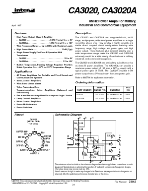 CA3020 Datasheet PDF Intersil