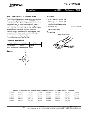 40N60A4 Datasheet PDF Intersil