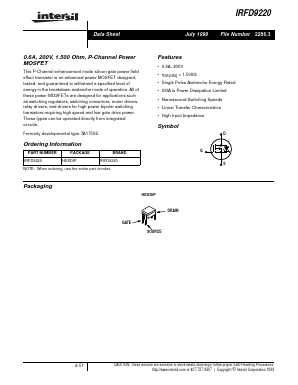 IRFD9220 Datasheet PDF Intersil